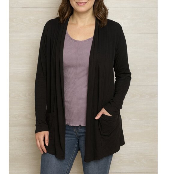 Athleta Pranayama Restore Rib Wrap Cardigan Black Open Front Long Sleeve Lounge - Picture 1 of 8